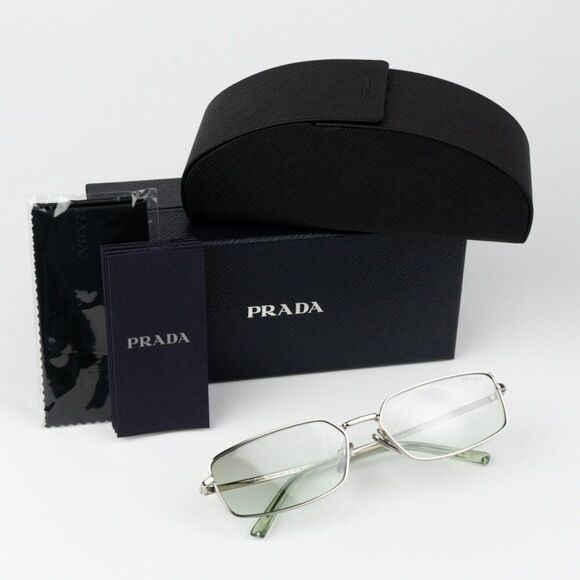 NEW Prada PRA60S 1BC80G Silver Grey Mirror Rectangle Unisex Sunglasses 0PR A60S - Picture 3 of 12